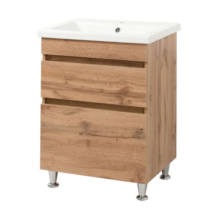 Комплект меблів для ванної кімнати мінімал WOOD 60 з умивальником Комо 60 і дзеркальна шафа навісна мінімал WOOD 60