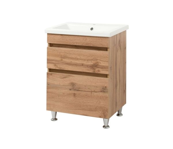 Тумба підлогова для ванної кімнати Мінімал 60 (wood) з умивальником Cers 60 (штучний камінь)
