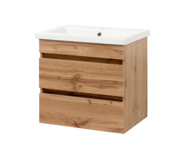 Тумба підвісна для ванної кімнати Мінімал 60 (wood) з умивальником Cers 60 