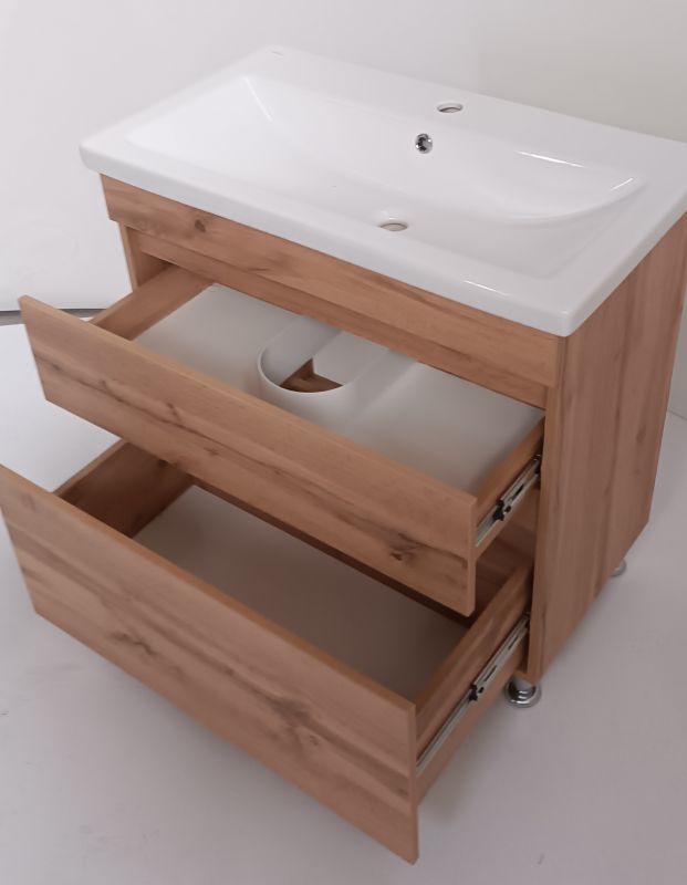 Комплект меблів для ванної кімнати мінімал WOOD 80 з умивальником Комо 80 і дзеркальна шафа навісна мінімал WOOD 80