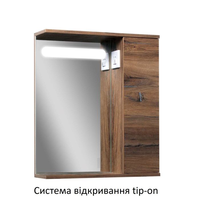 Дзеркало для ванної кімнати Хотин 60 з системою відкривання tip-on праве ПіК