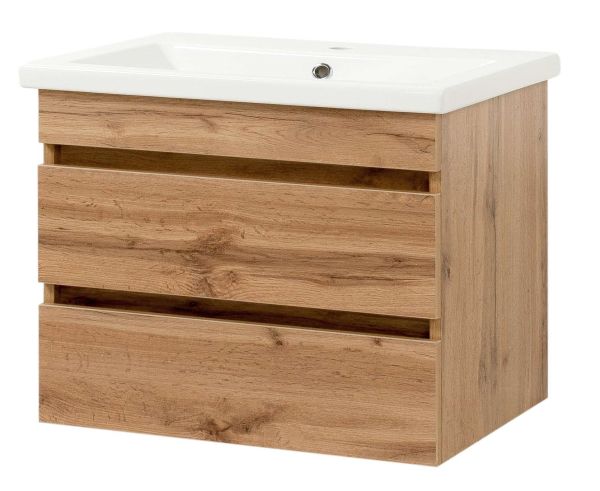 Тумба підвісна для ванної кімнати Мінімал 80 (wood) з умивальником Como 80 (Cersanit) 