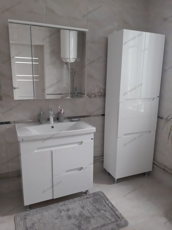 Комплект меблів для ванної кімнати Сіметрі 80 з умивальником Sava 80 з дзеркалом Пандора 80 LED і пеналом СІметрі 60 з кошиком